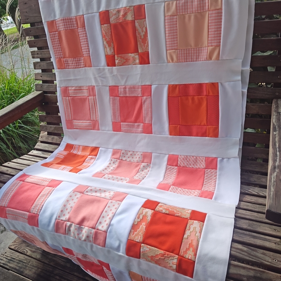 Vintage Elegant Patchwork Quilt Top in Coral and Peach